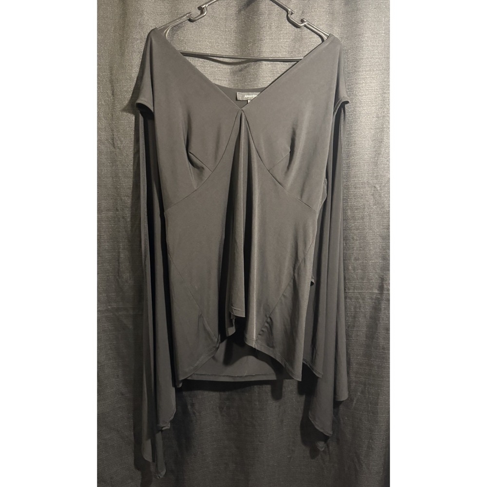 Ashley Stewart Black Cape Sleeve Blouse Womens 22/24 Plus Draped V Neck Top